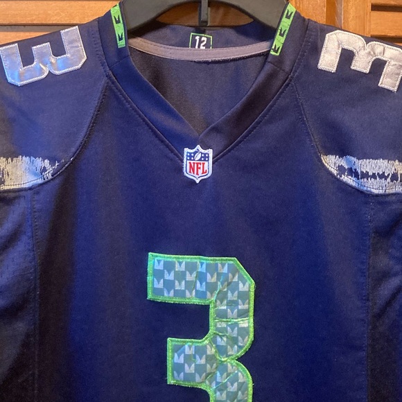 Nike Seahawks #3 Russell Wilson Navy Blue & Green Football Jersey - Picture 4 of 16